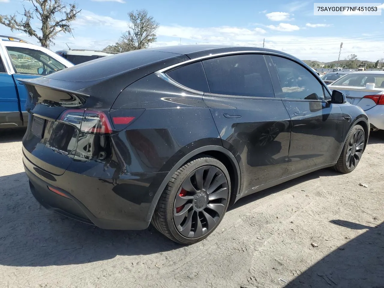 2022 Tesla Model Y VIN: 7SAYGDEF7NF451053 Lot: 77077964