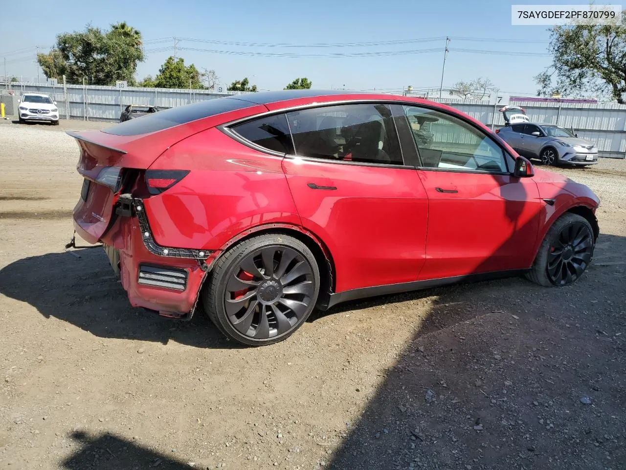 2023 Tesla Model Y VIN: 7SAYGDEF2PF870799 Lot: 53629924