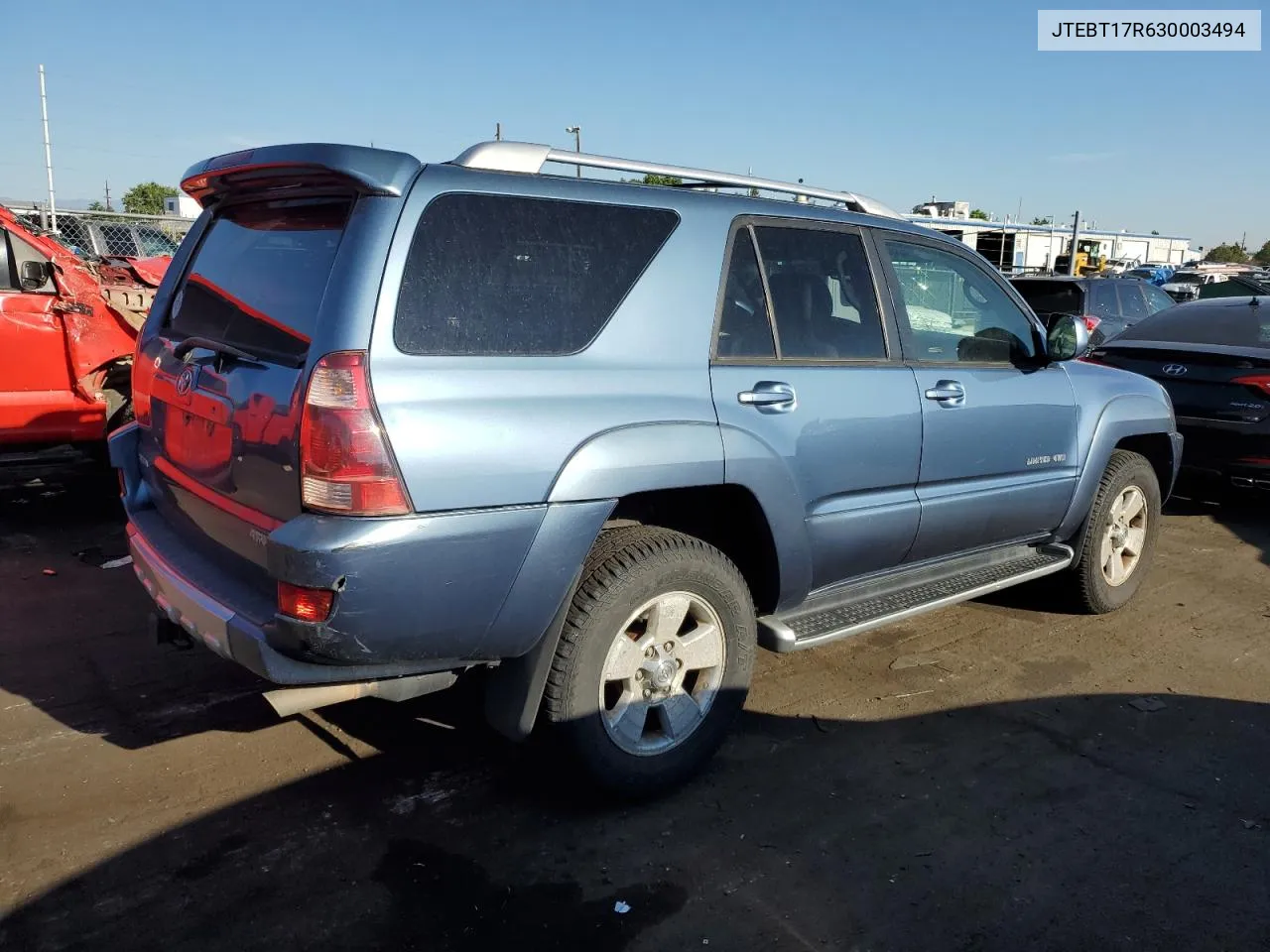 2003 Toyota 4Runner Limited VIN: JTEBT17R630003494 Lot: 59384904