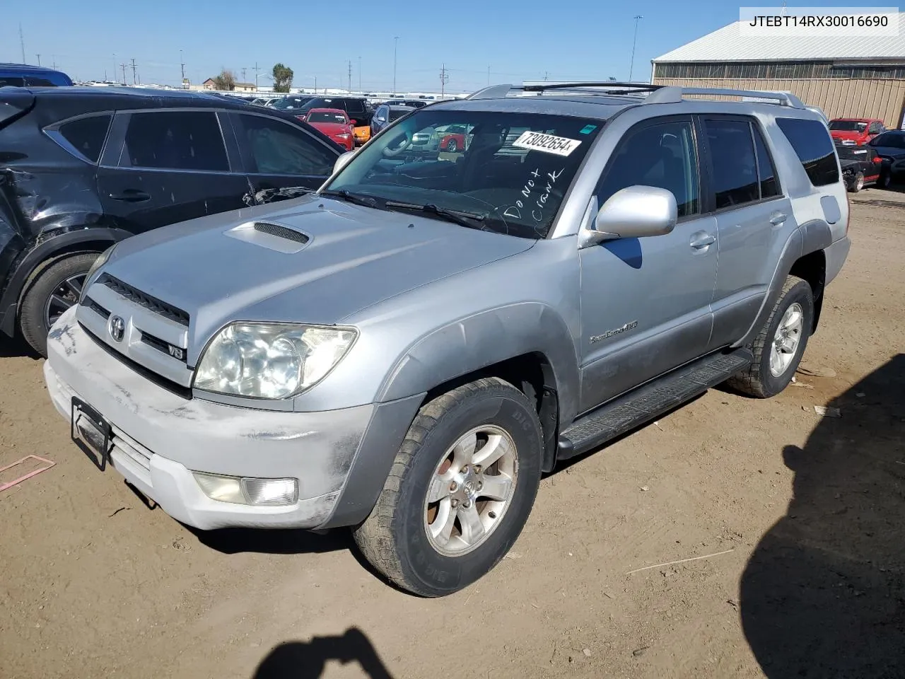 2003 Toyota 4Runner Sr5 VIN: JTEBT14RX30016690 Lot: 73092654