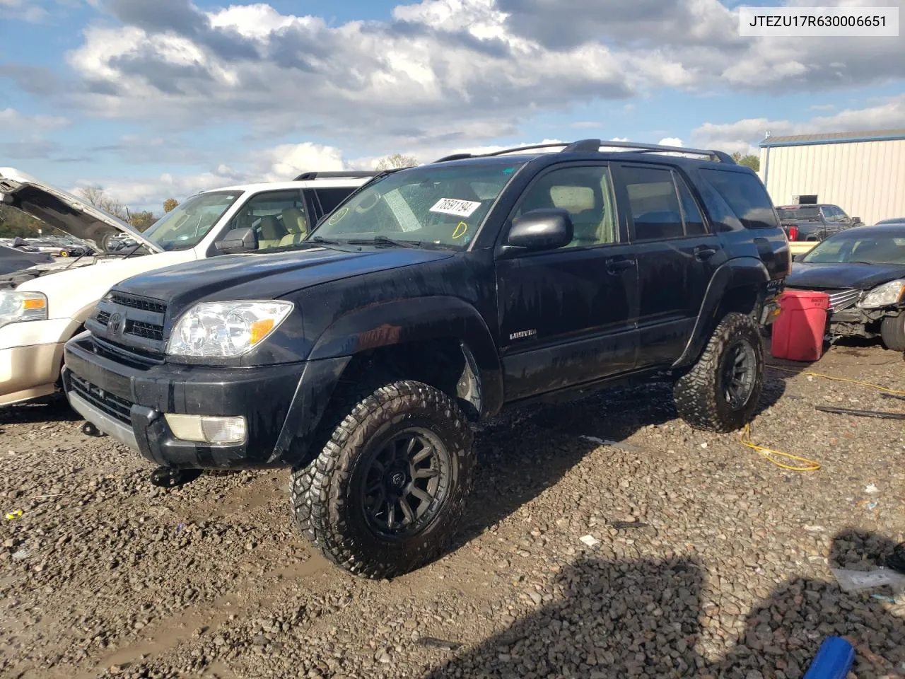 2003 Toyota 4Runner Limited VIN: JTEZU17R630006651 Lot: 78591194