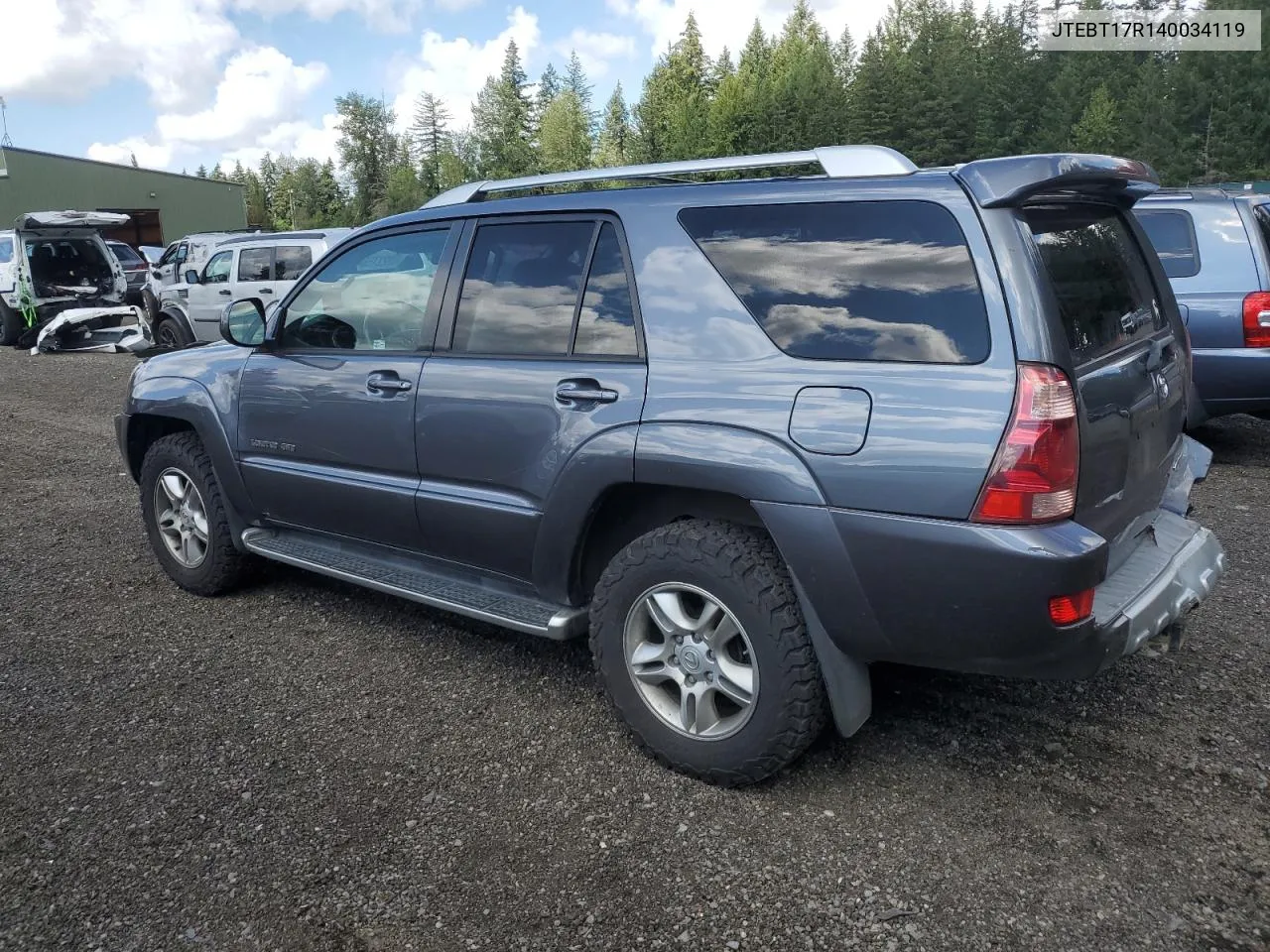 2004 Toyota 4Runner Limited VIN: JTEBT17R140034119 Lot: 69227584