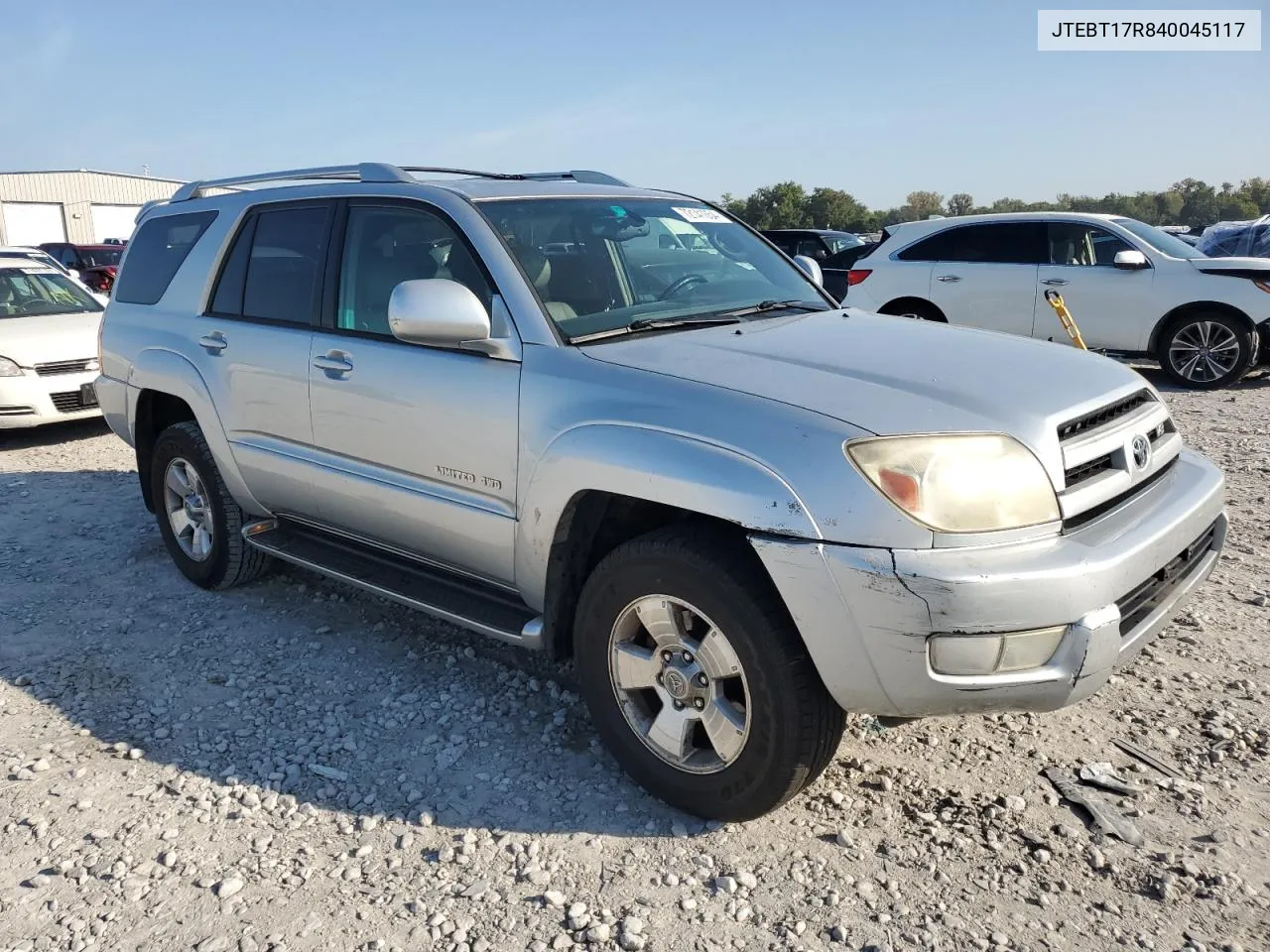 2004 Toyota 4Runner Limited VIN: JTEBT17R840045117 Lot: 72141054