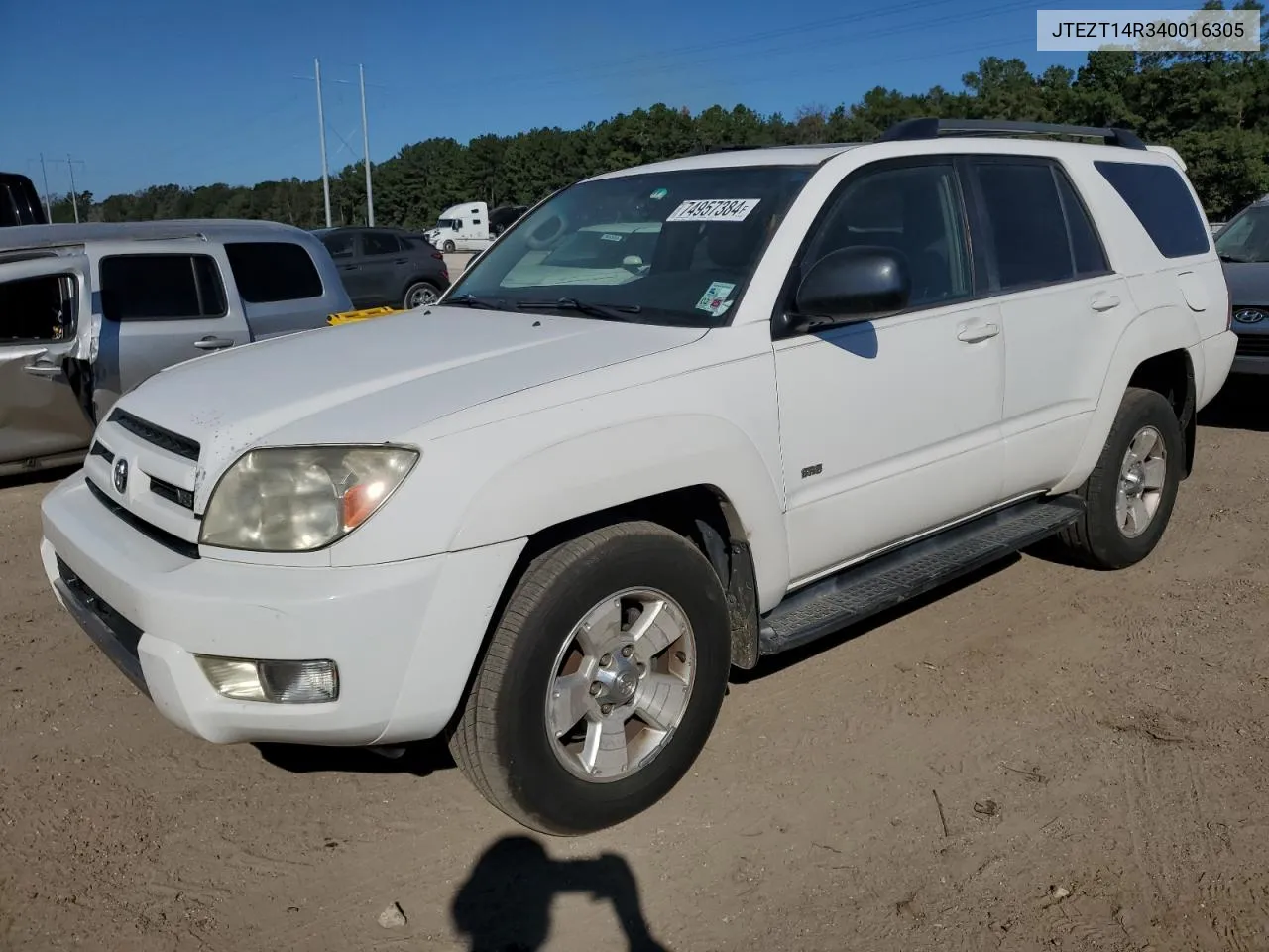 2004 Toyota 4Runner Sr5 VIN: JTEZT14R340016305 Lot: 74957384