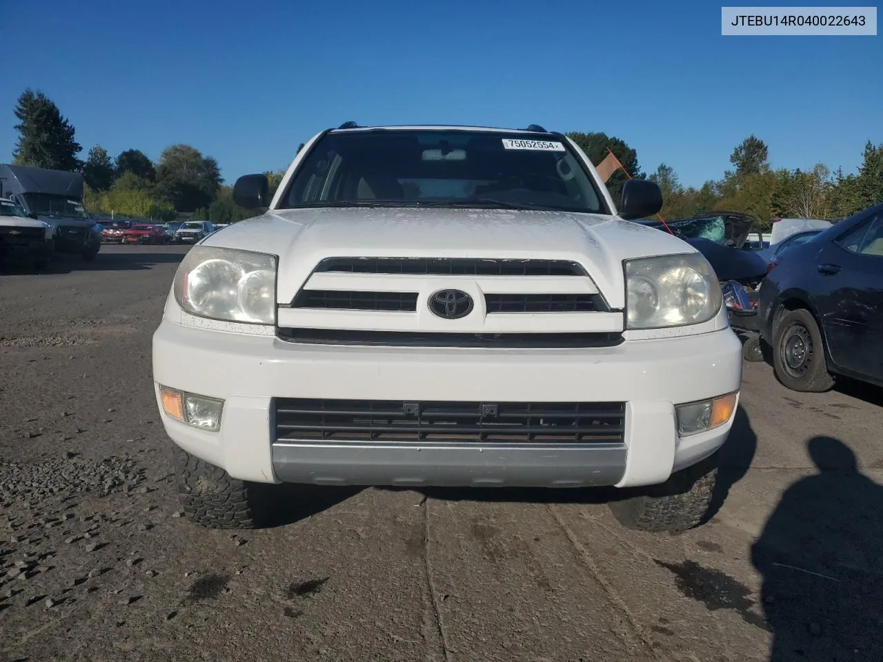 2004 Toyota 4Runner Sr5 VIN: JTEBU14R040022643 Lot: 75052554