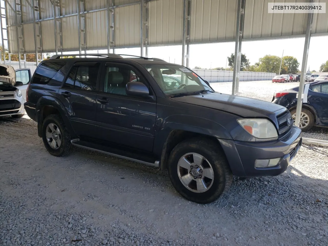 2004 Toyota 4Runner Limited VIN: JTEBT17R240039412 Lot: 76048414