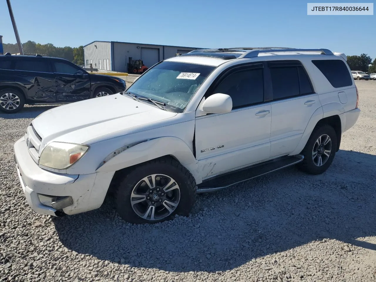 2004 Toyota 4Runner Limited VIN: JTEBT17R840036644 Lot: 76914614