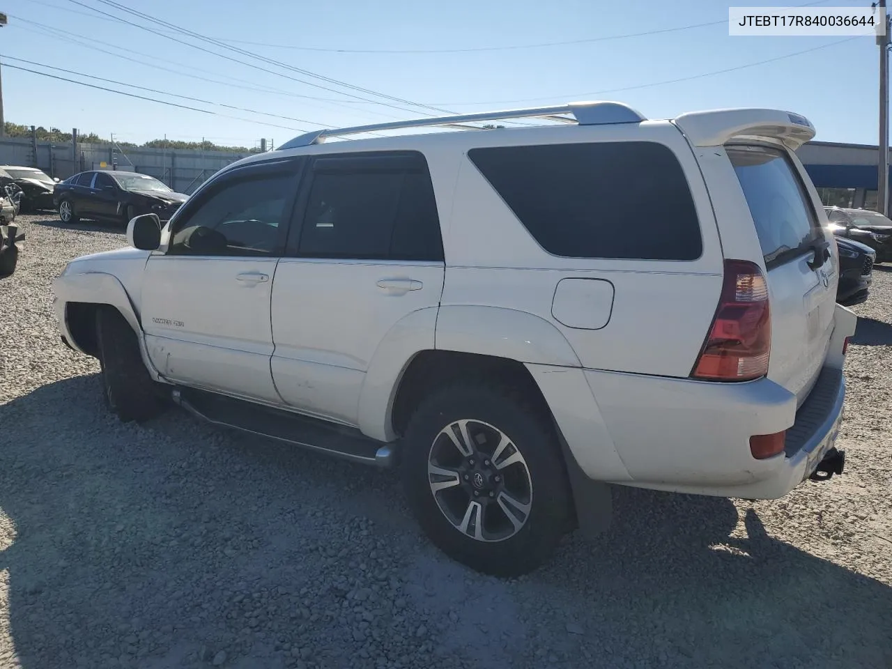 2004 Toyota 4Runner Limited VIN: JTEBT17R840036644 Lot: 76914614