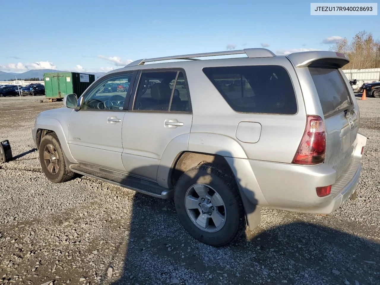 2004 Toyota 4Runner Limited VIN: JTEZU17R940028693 Lot: 77682874