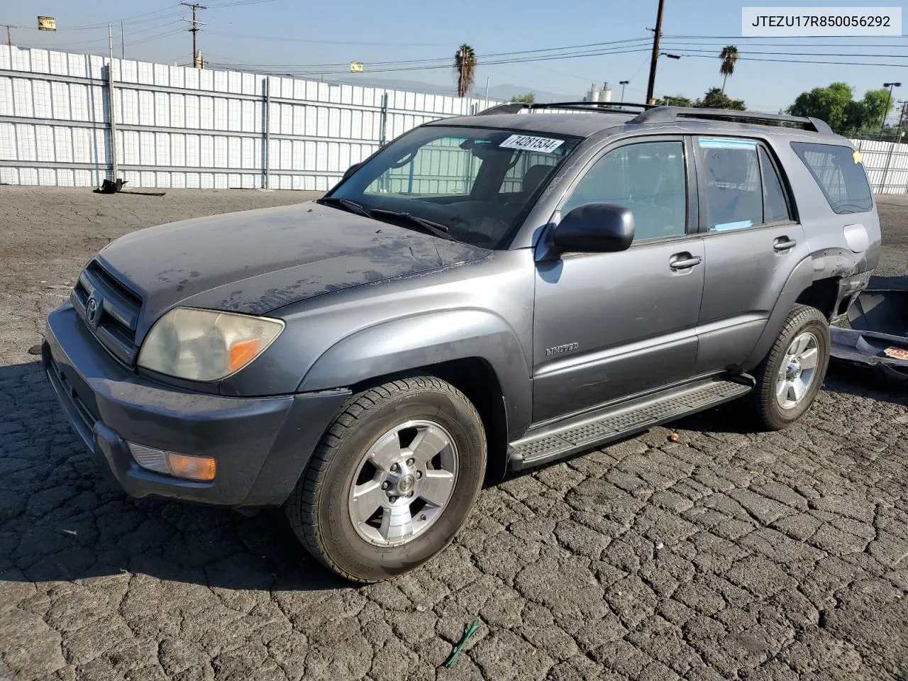 2005 Toyota 4Runner Limited VIN: JTEZU17R850056292 Lot: 74281534