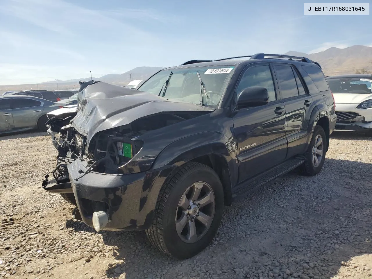 2006 Toyota 4Runner Limited VIN: JTEBT17R168031645 Lot: 72191504