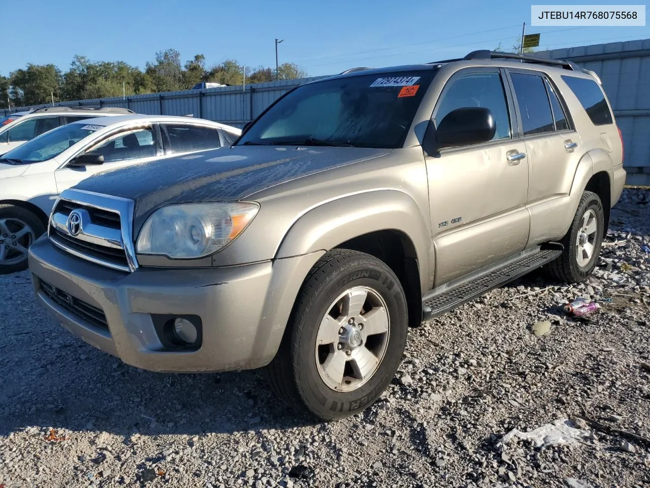 2006 Toyota 4Runner Sr5 VIN: JTEBU14R768075568 Lot: 72974374