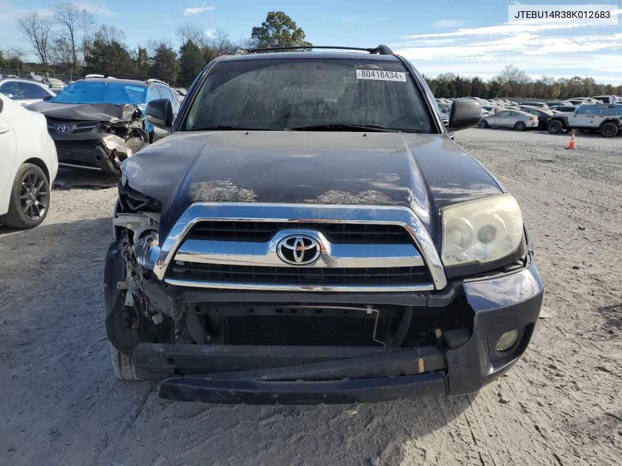 2008 Toyota 4Runner Sr5 VIN: JTEBU14R38K012683 Lot: 80418434