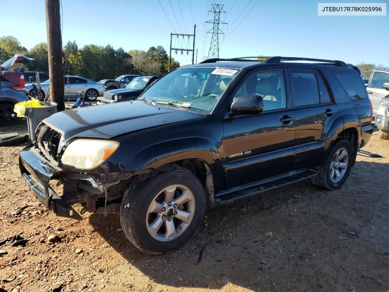 2008 Toyota 4Runner Limited VIN: JTEBU17R78K025996 Lot: 80631444