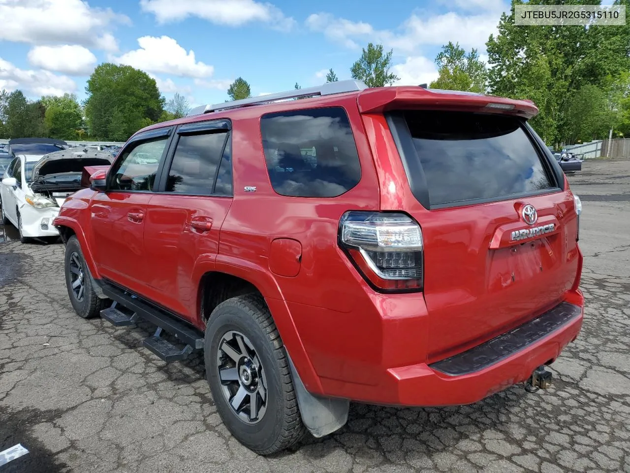 2016 Toyota 4Runner Sr5/Sr5 Premium VIN: JTEBU5JR2G5315110 Lot: 53094204