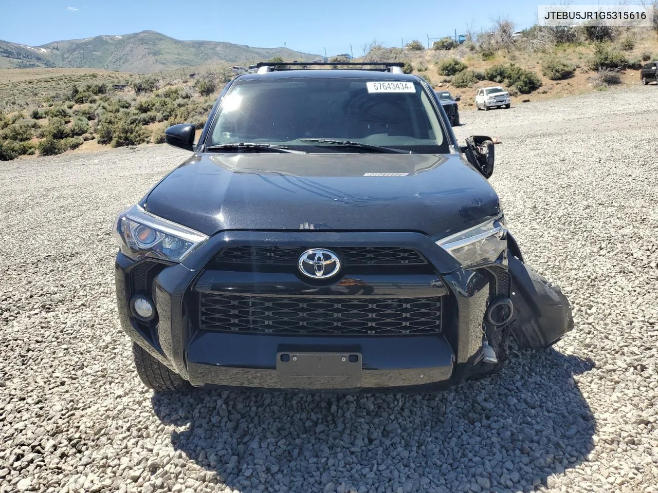 2016 Toyota 4Runner Sr5/Sr5 Premium VIN: JTEBU5JR1G5315616 Lot: 57643434