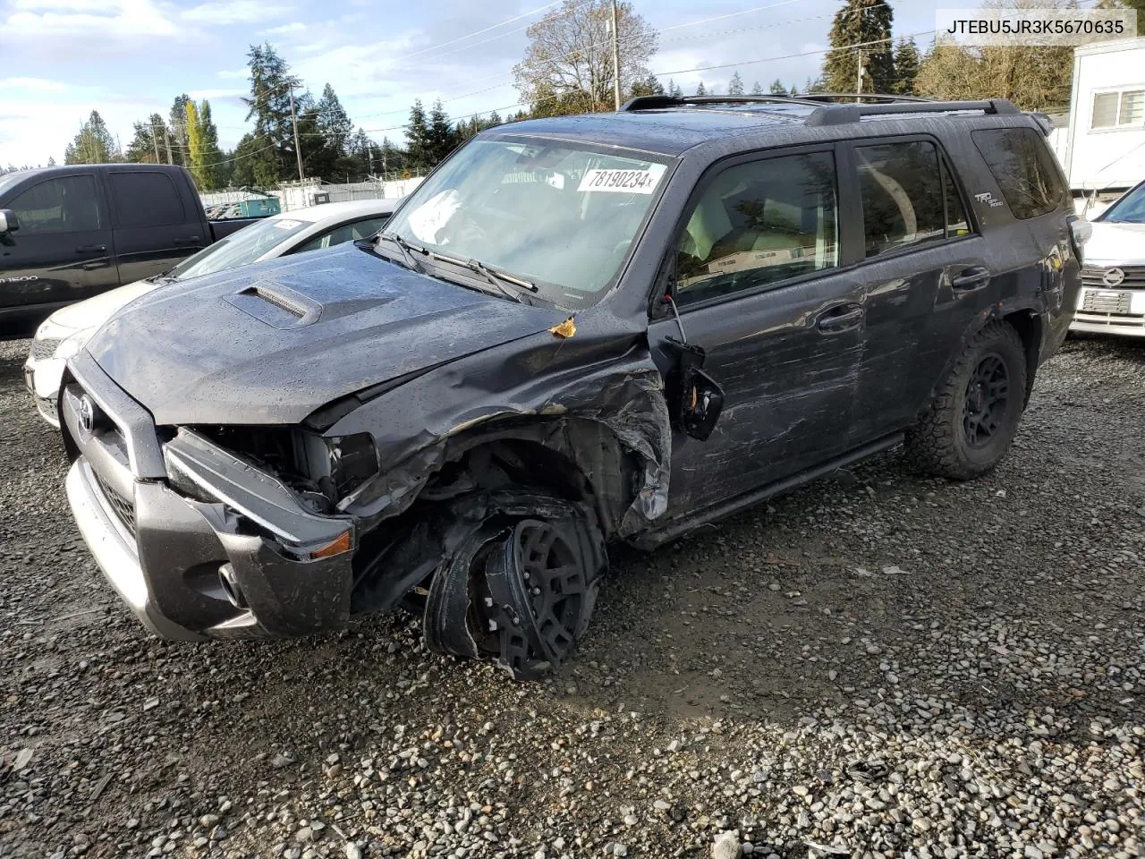 2019 Toyota 4Runner Sr5 VIN: JTEBU5JR3K5670635 Lot: 78190234