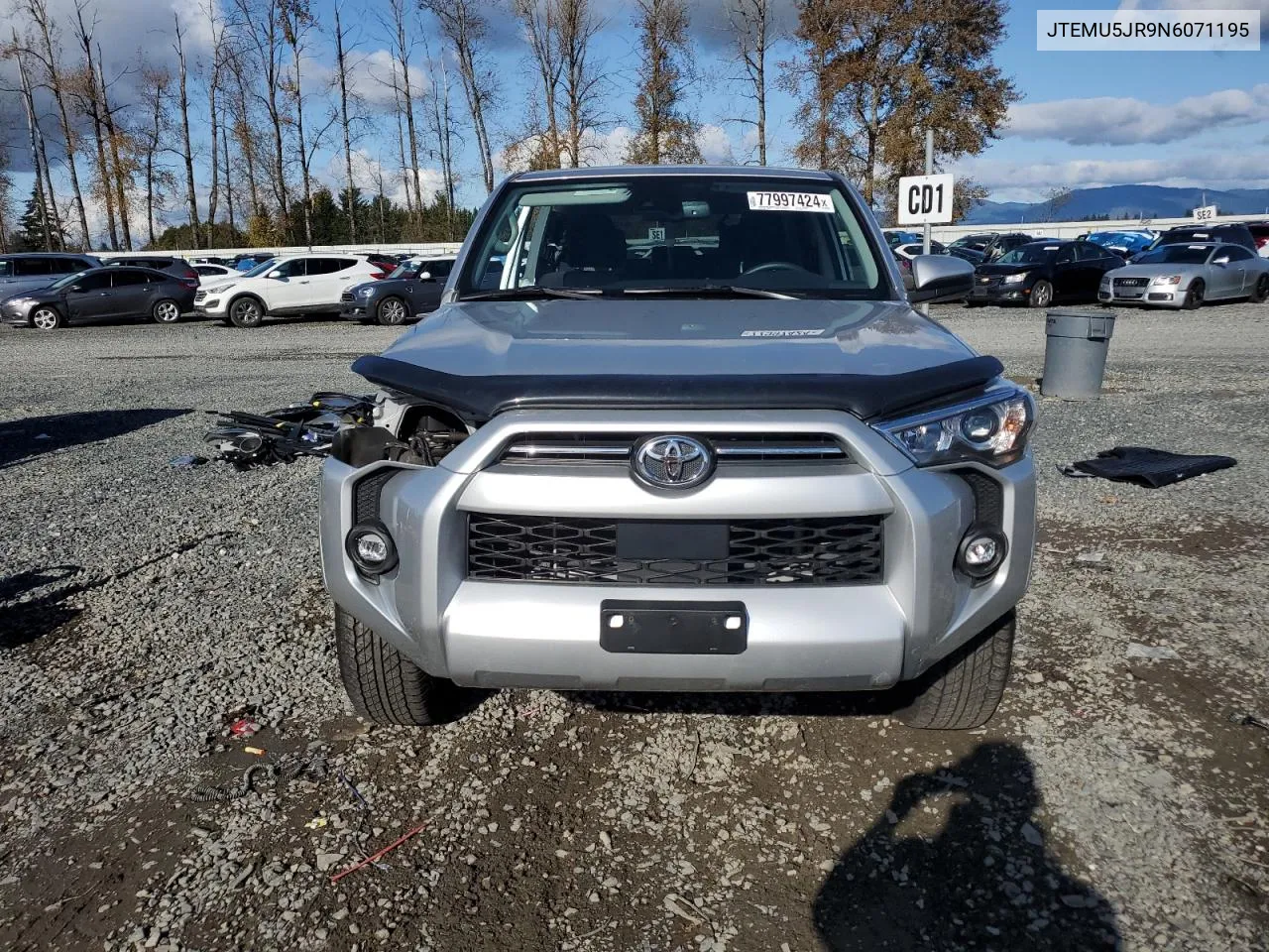 2022 Toyota 4Runner Sr5/Sr5 Premium VIN: JTEMU5JR9N6071195 Lot: 77997424