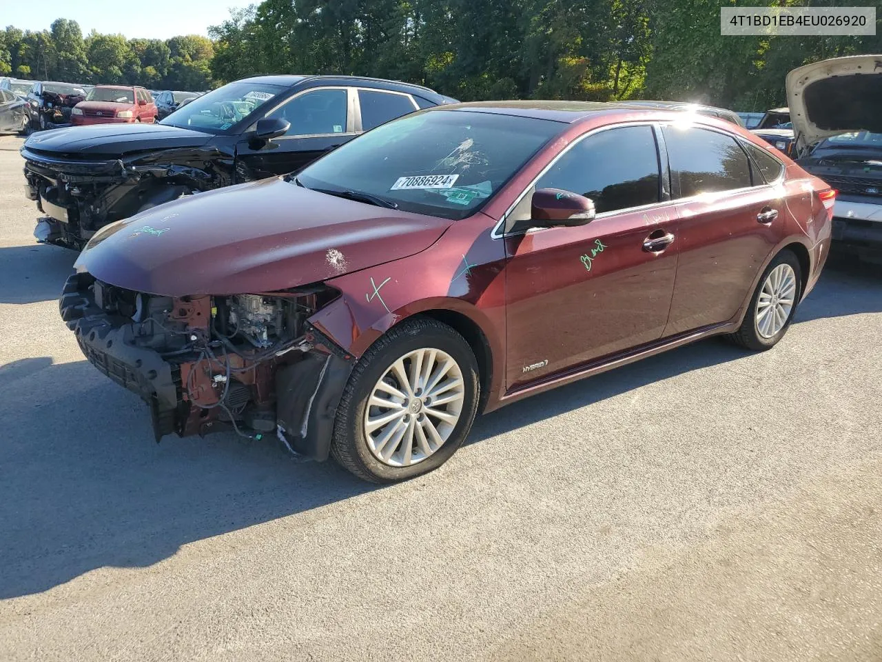 2014 Toyota Avalon Hybrid VIN: 4T1BD1EB4EU026920 Lot: 70886924