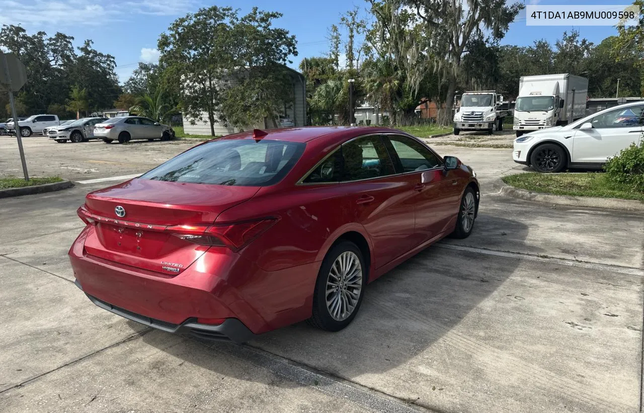 2021 Toyota Avalon Limited VIN: 4T1DA1AB9MU009598 Lot: 76049474