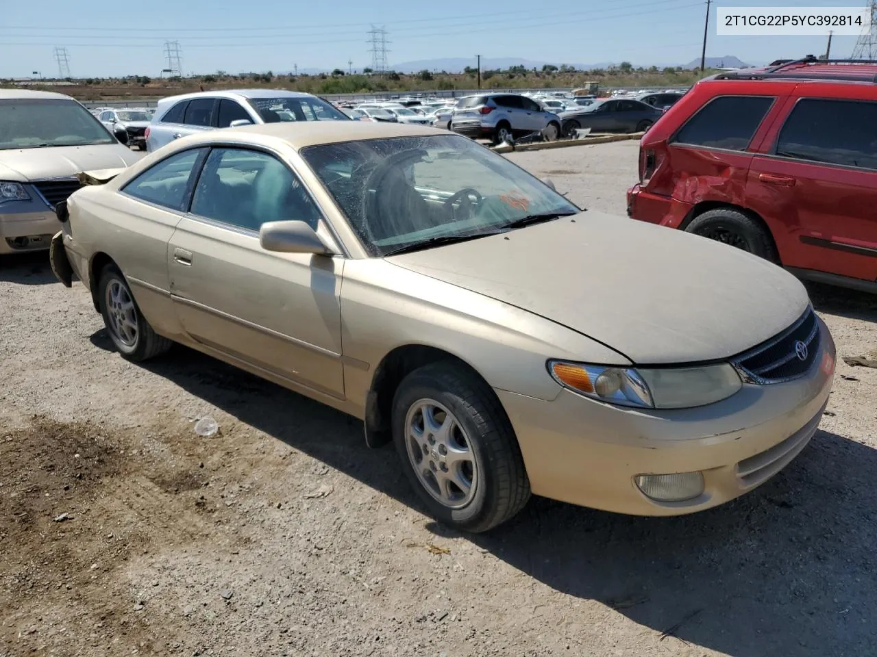 2000 Toyota Camry Solara Se VIN: 2T1CG22P5YC392814 Lot: 75952974