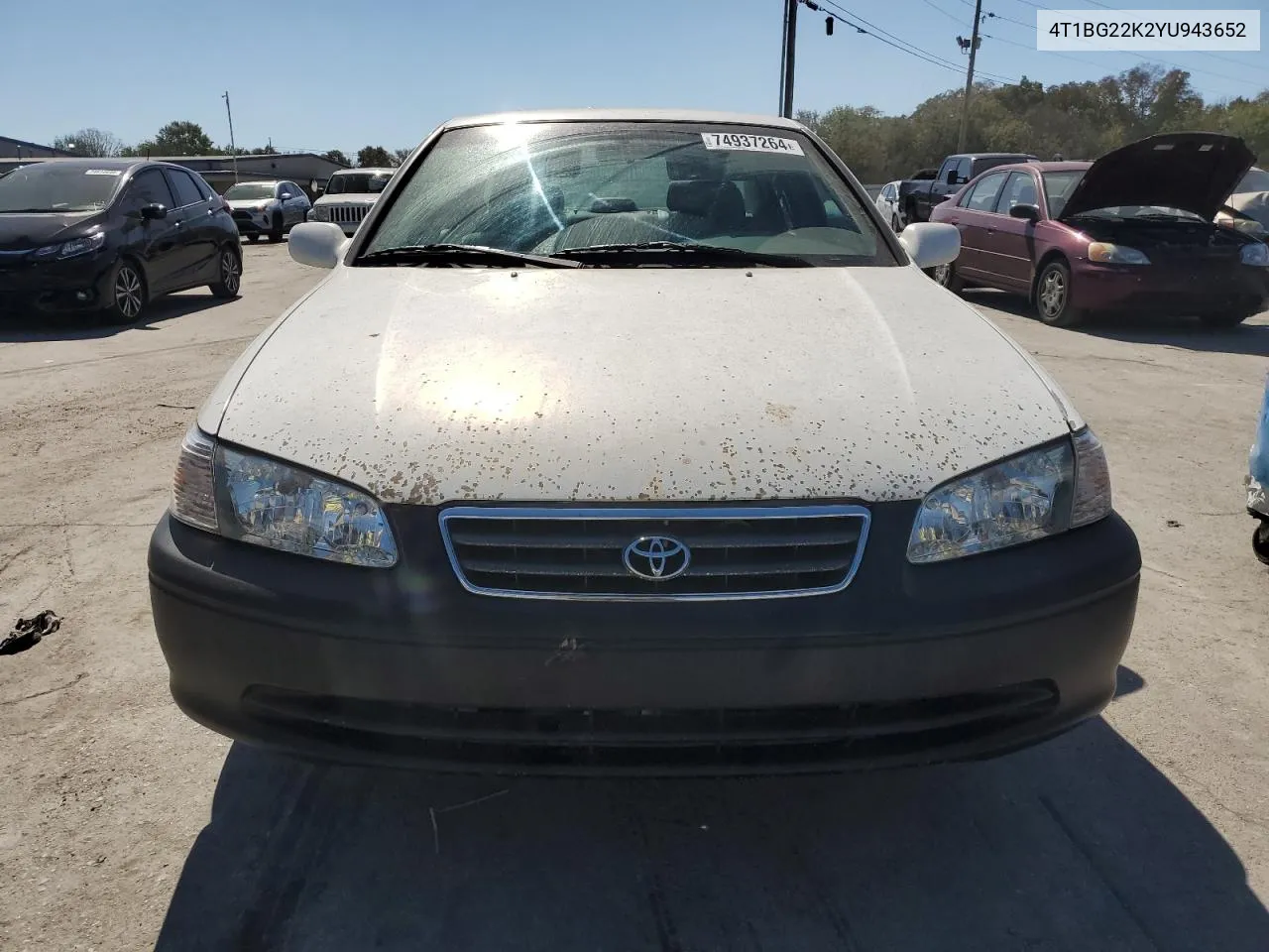 2000 Toyota Camry Ce VIN: 4T1BG22K2YU943652 Lot: 74937264