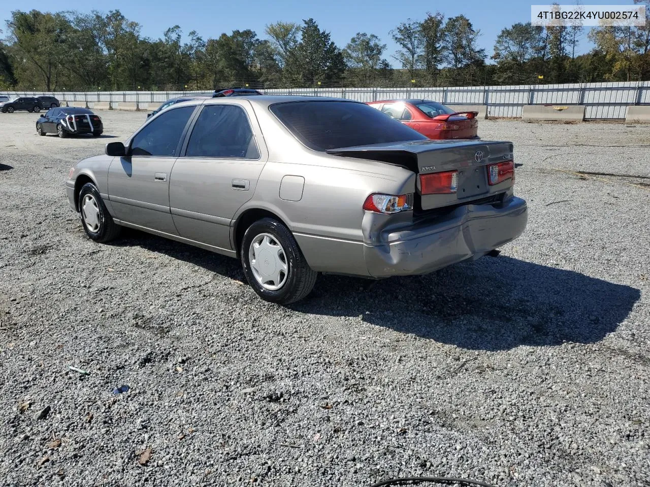 2000 Toyota Camry Ce VIN: 4T1BG22K4YU002574 Lot: 75800874