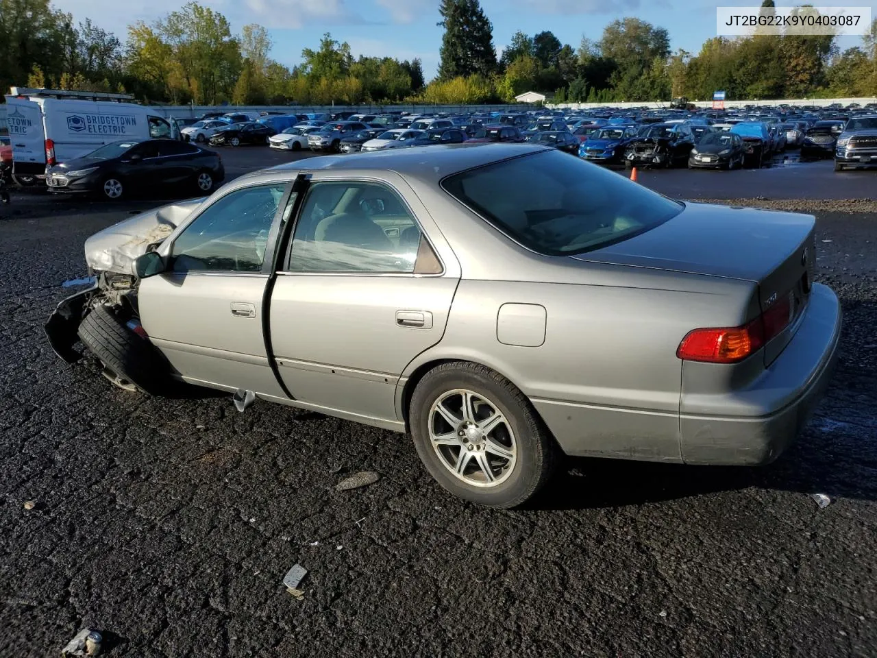 2000 Toyota Camry Ce VIN: JT2BG22K9Y0403087 Lot: 76744814