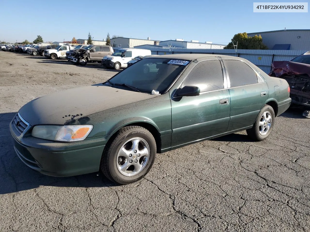 2000 Toyota Camry Le VIN: 4T1BF22K4YU934292 Lot: 80100854