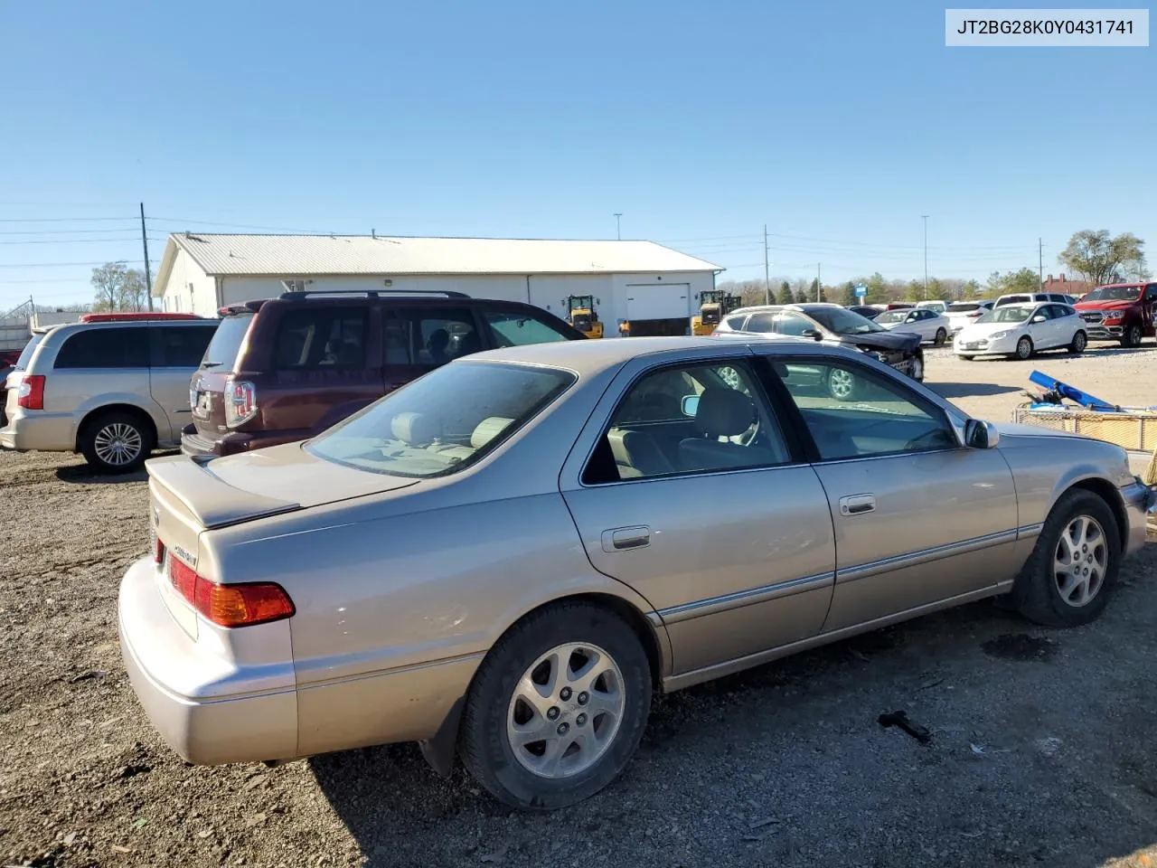 2000 Toyota Camry Le VIN: JT2BG28K0Y0431741 Lot: 80288364