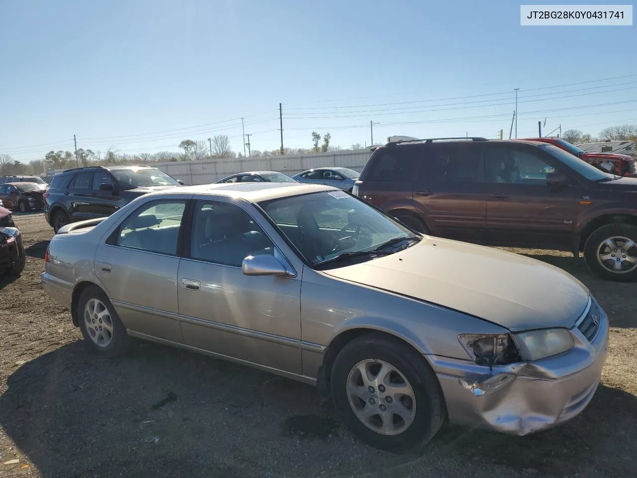 2000 Toyota Camry Le VIN: JT2BG28K0Y0431741 Lot: 80288364