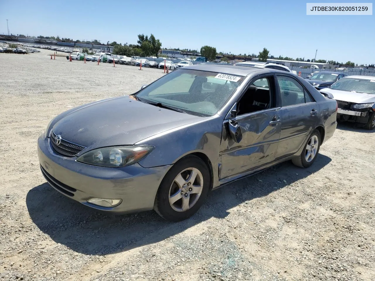 2002 Toyota Camry Le VIN: JTDBE30K820051259 Lot: 62078524