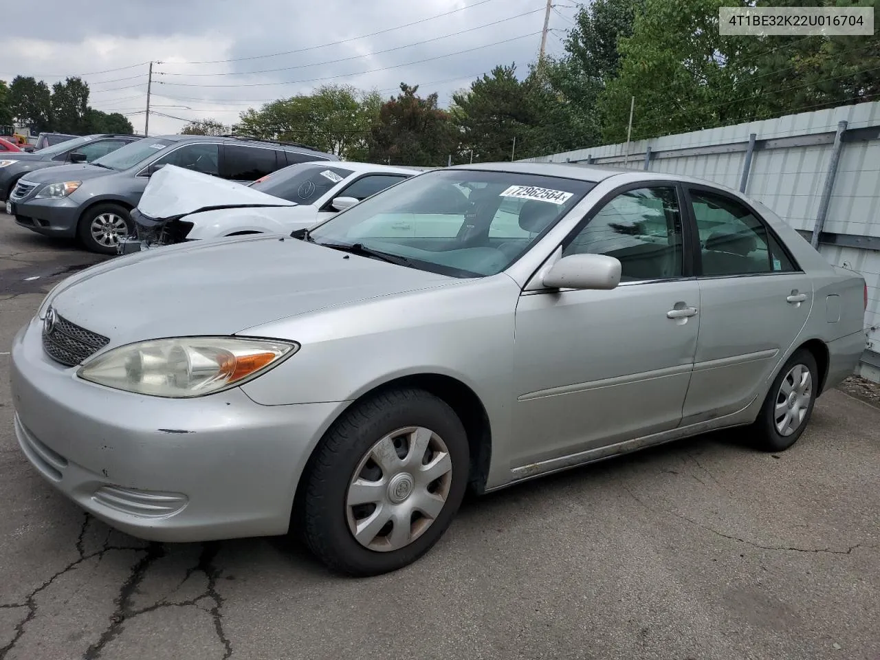 2002 Toyota Camry Le VIN: 4T1BE32K22U016704 Lot: 72962564