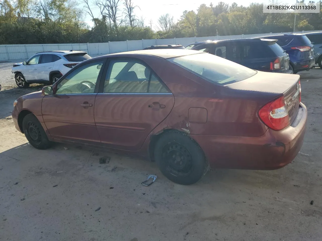 2002 Toyota Camry Le VIN: 4T1BE32K42U113368 Lot: 74041954