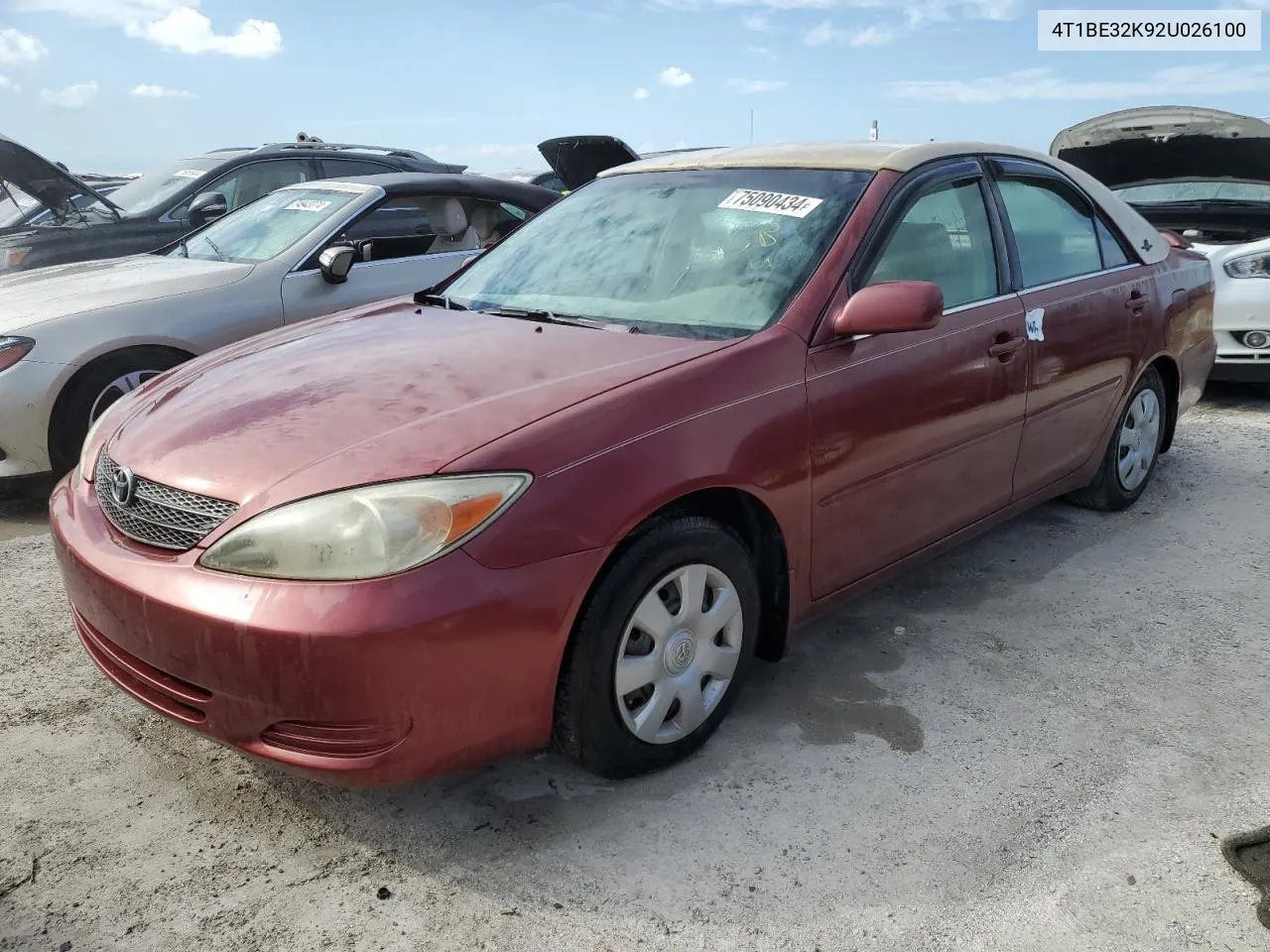 2002 Toyota Camry Le VIN: 4T1BE32K92U026100 Lot: 75090434