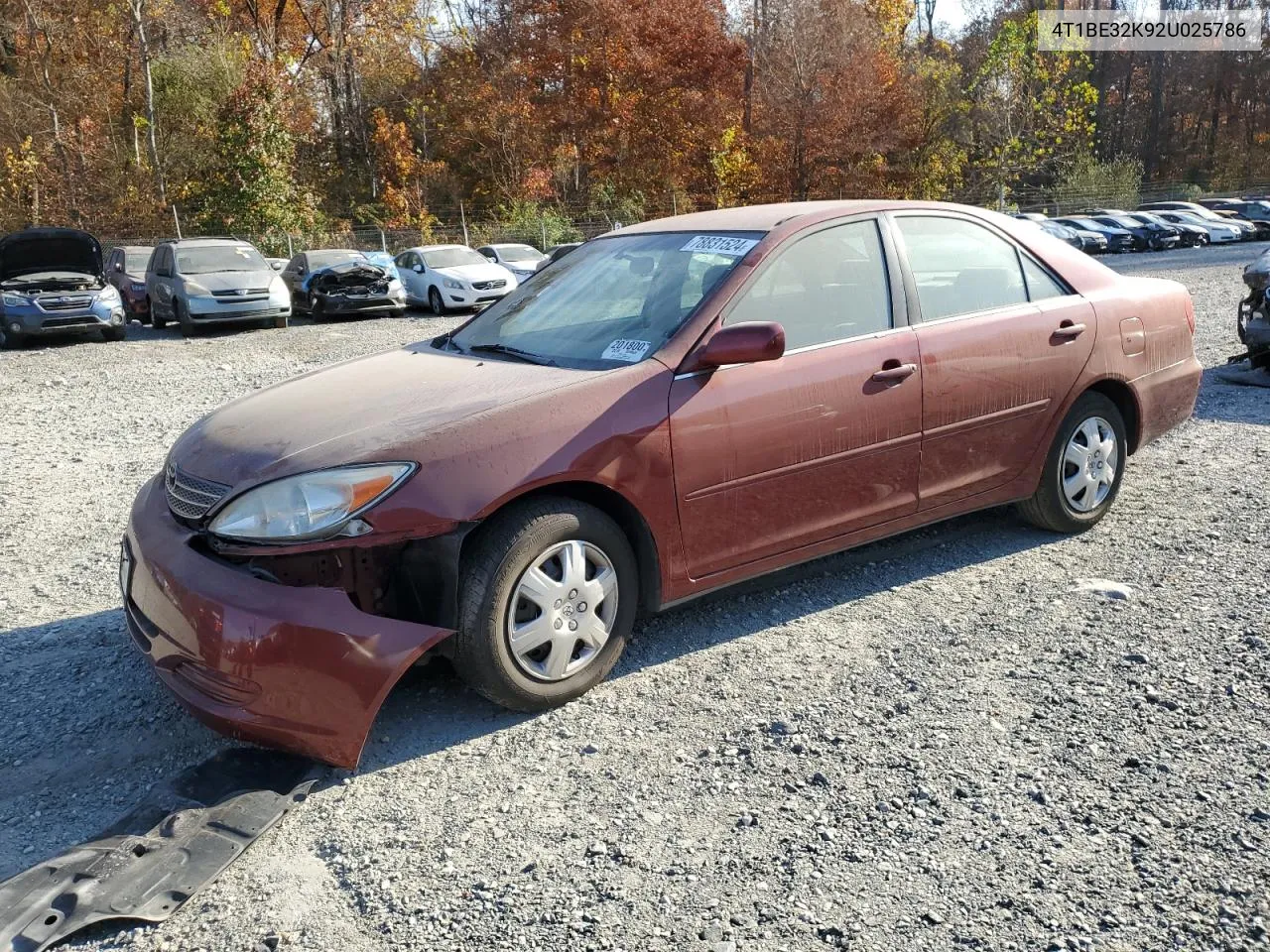 2002 Toyota Camry Le VIN: 4T1BE32K92U025786 Lot: 78831524