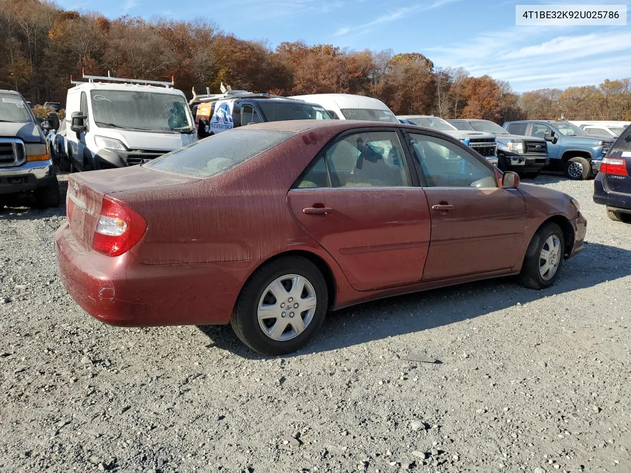 2002 Toyota Camry Le VIN: 4T1BE32K92U025786 Lot: 78831524