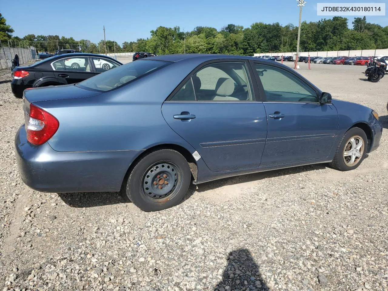 2003 Toyota Camry Le VIN: JTDBE32K430180114 Lot: 70190914