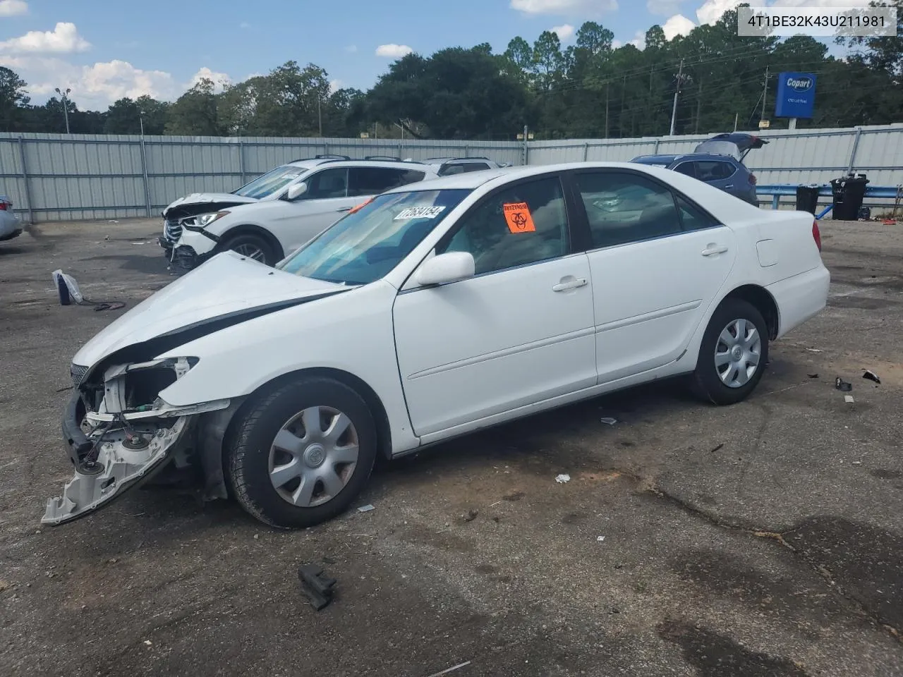 2003 Toyota Camry Le VIN: 4T1BE32K43U211981 Lot: 72634154