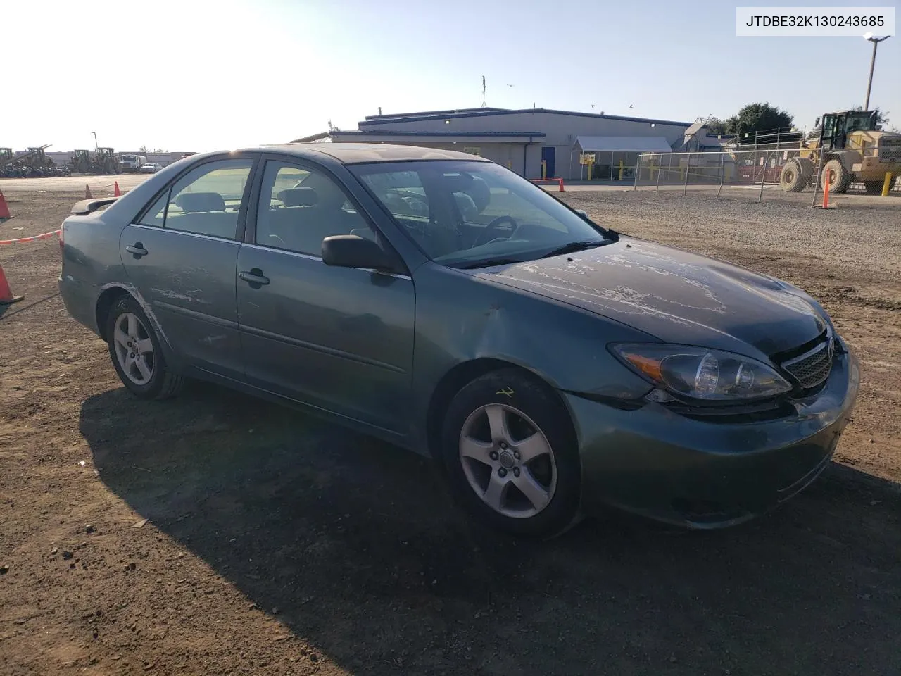 2003 Toyota Camry Le VIN: JTDBE32K130243685 Lot: 74290844