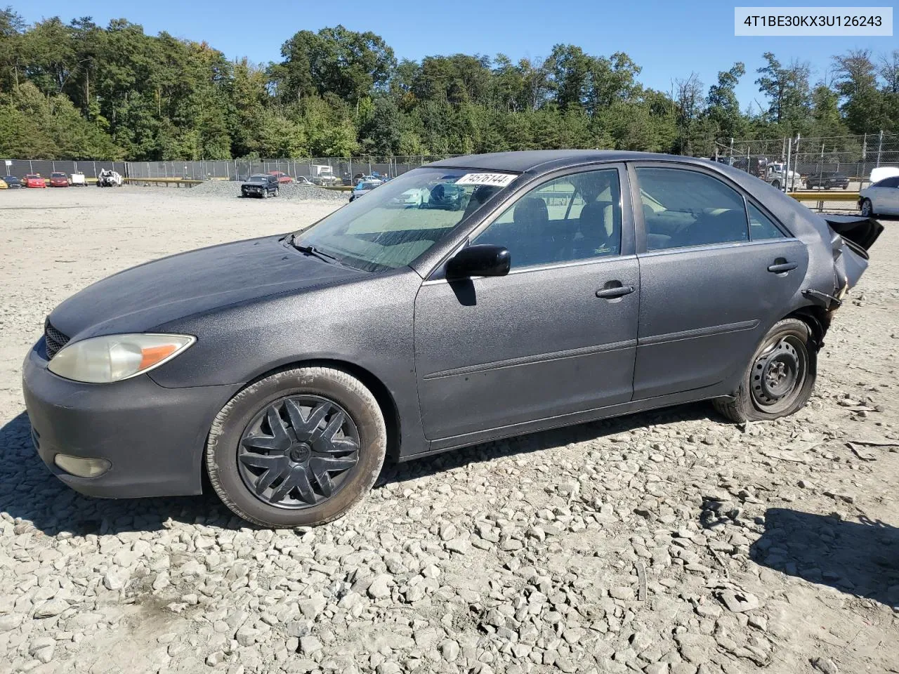 2003 Toyota Camry Le VIN: 4T1BE30KX3U126243 Lot: 74576144