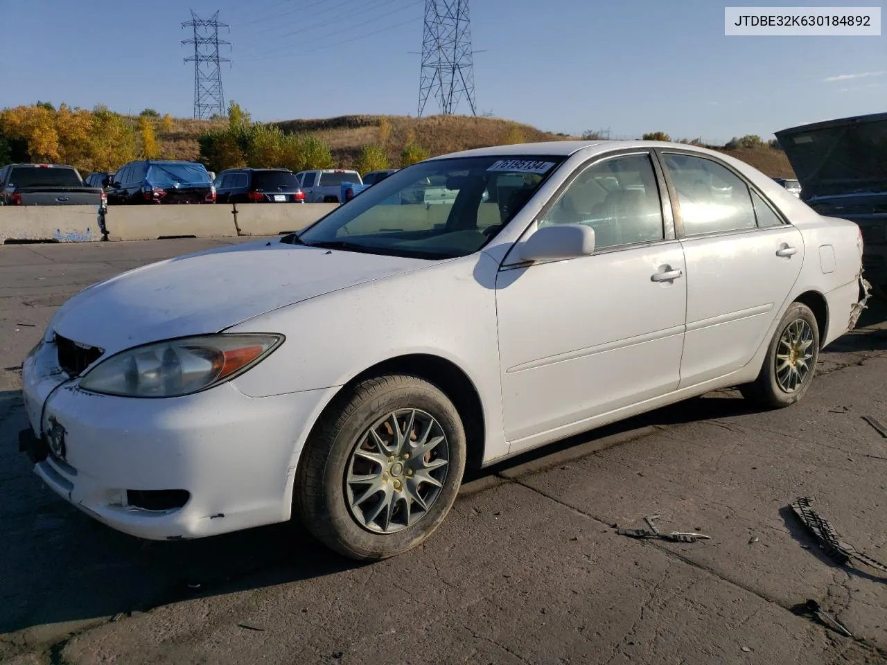 2003 Toyota Camry Le VIN: JTDBE32K630184892 Lot: 76195134