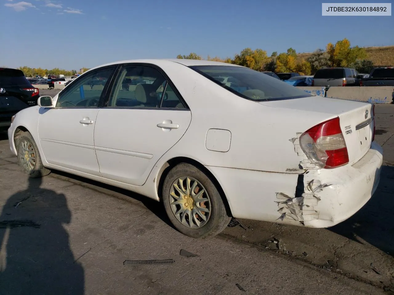 2003 Toyota Camry Le VIN: JTDBE32K630184892 Lot: 76195134