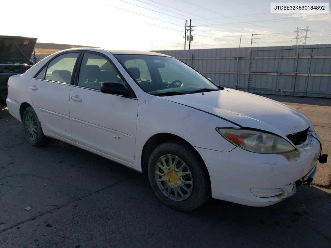 2003 Toyota Camry Le VIN: JTDBE32K630184892 Lot: 76195134