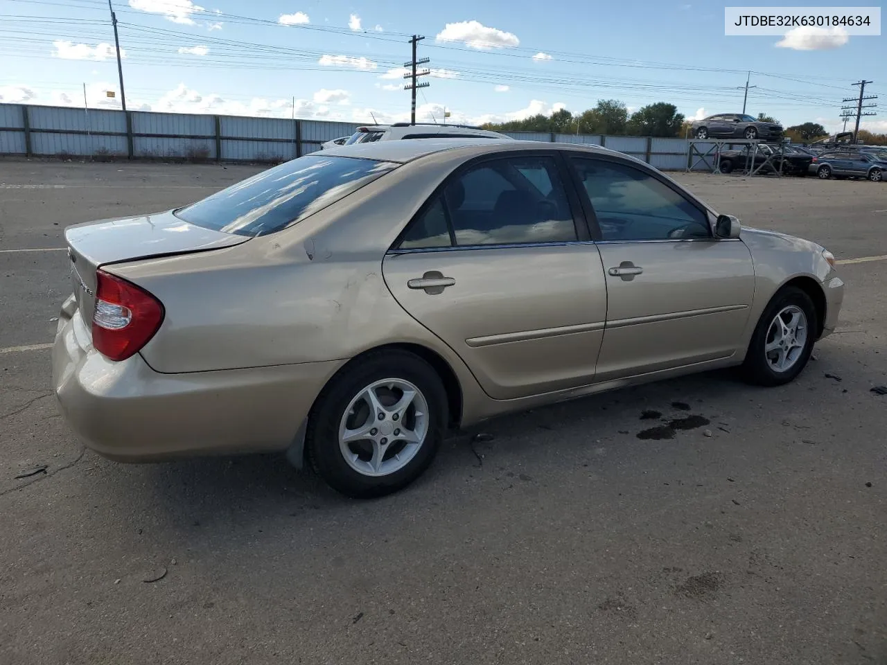 2003 Toyota Camry Le VIN: JTDBE32K630184634 Lot: 78098304