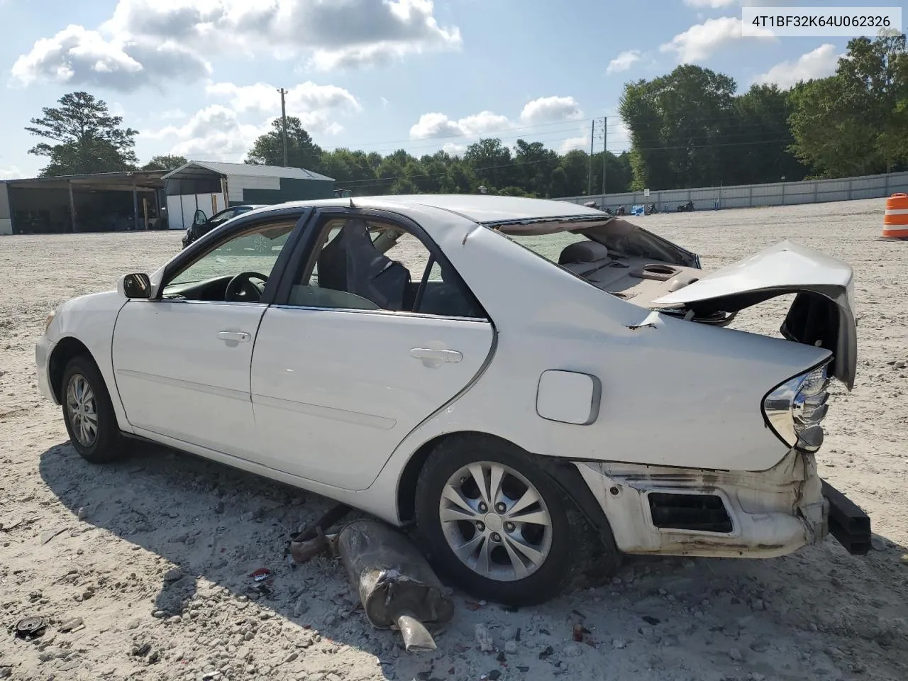 2004 Toyota Camry Le VIN: 4T1BF32K64U062326 Lot: 62006344