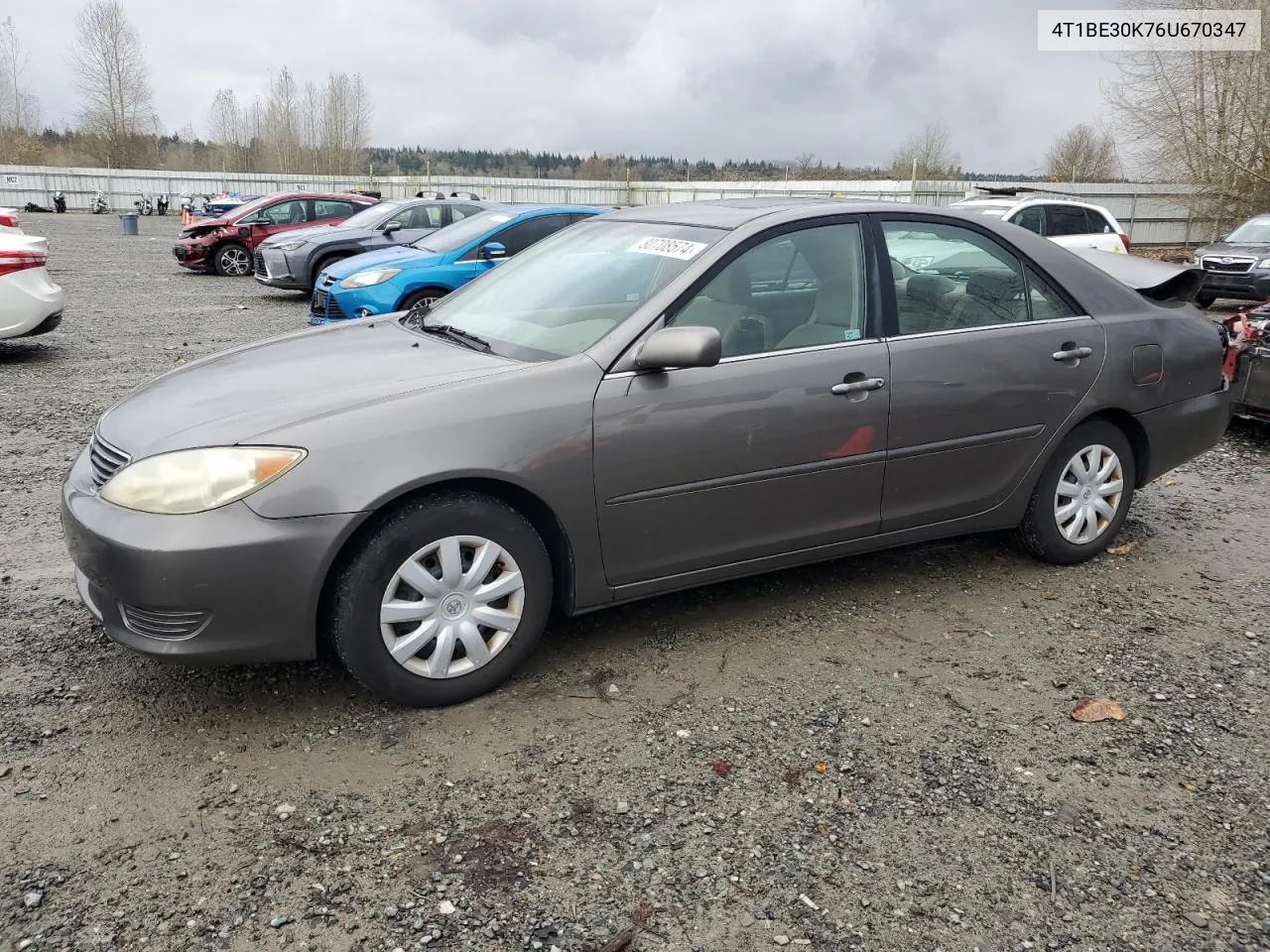 2006 Toyota Camry Le VIN: 4T1BE30K76U670347 Lot: 80708574