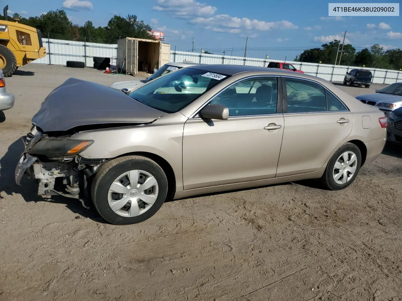 2008 Toyota Camry Ce VIN: 4T1BE46K38U209002 Lot: 72019684