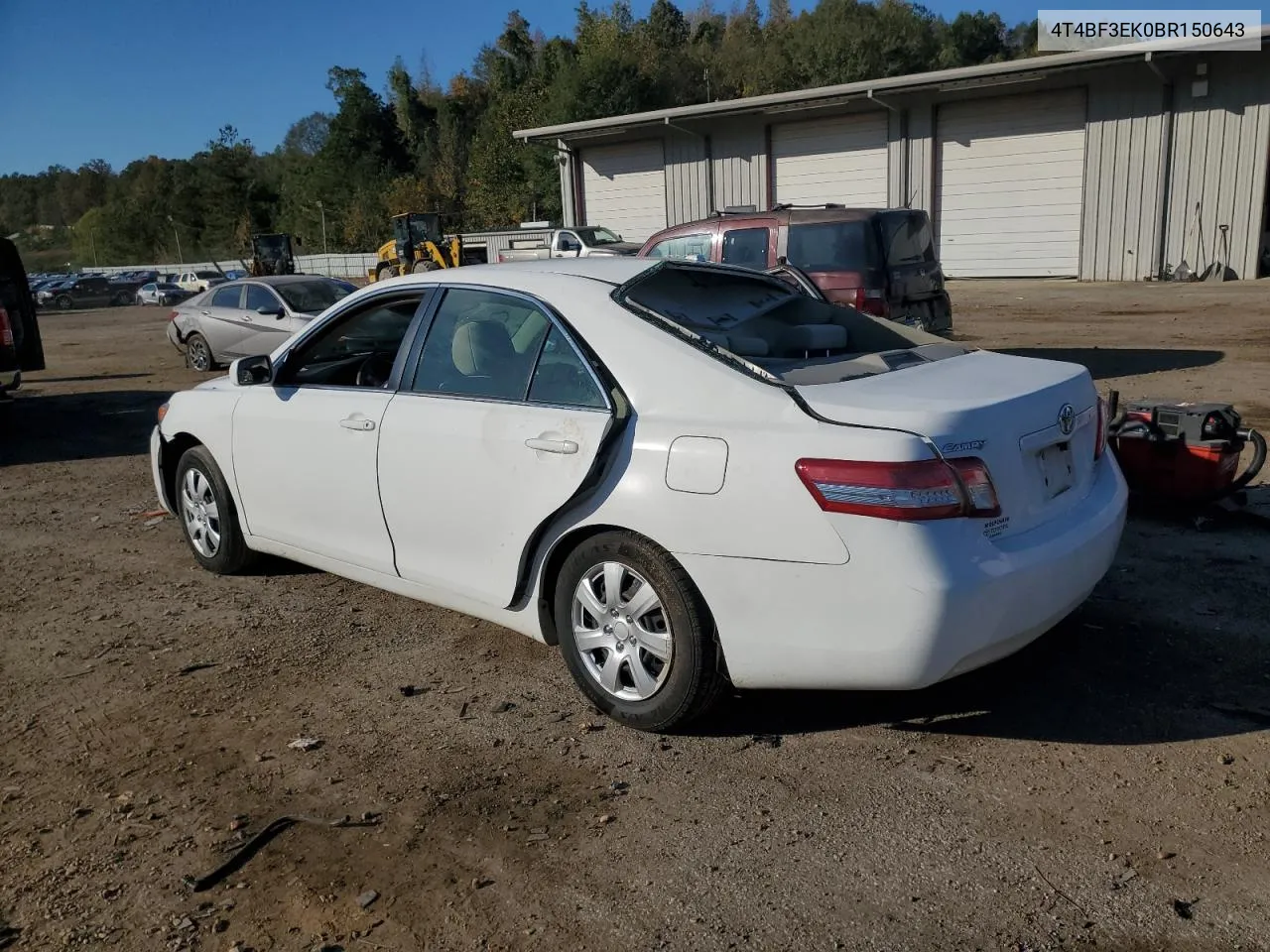 2011 Toyota Camry Base VIN: 4T4BF3EK0BR150643 Lot: 78434884