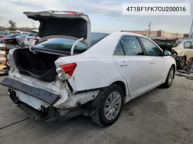 2012 Toyota Camry Base VIN: 4T1BF1FK7CU200016 Lot: 39591864